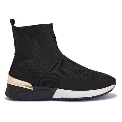 HIGH TOP KNITTED SLIP ON TRAINER - BLACK/WHITE/KNIT/TEXTILE