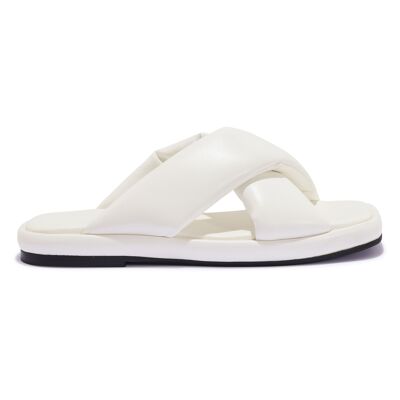 PADDED CROSS OVER FLAT SANDAL - WHITE/PU/SYNTHETIC