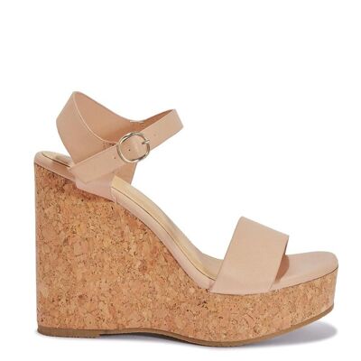 CHUNKY CORKSCREW WEDGE HEEL SANDAL - NUDE/PU/SYNTHETIC