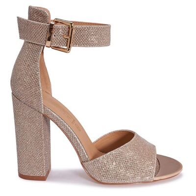 BLOCK HEEL CHUNKY BUCKLE STRAP SANDAL - CHAMPAGNE/SHIMMER/PU/SYNTHETIC