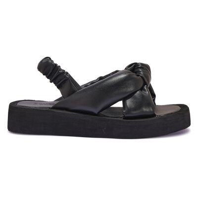 KNOTTED SLING BACK FLAT SANDAL - BLACK/PU/SYNTHETIC