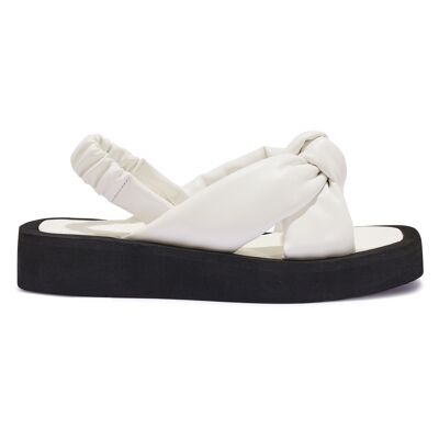 KNOTTED SLING BACK FLAT SANDAL - WHITE/PU/SYNTHETIC