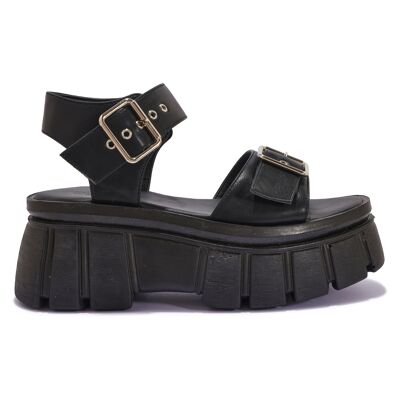 HEAVY CHUNKY BUCKLED SPORTS SANDAL - BLACK/PU/SYNTHETIC