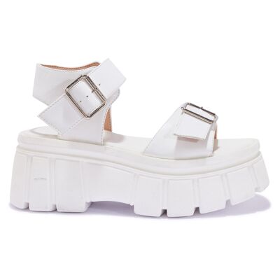 HEAVY CHUNKY BUCKLED SPORTS SANDAL - WHITE/PU/SYNTHETIC