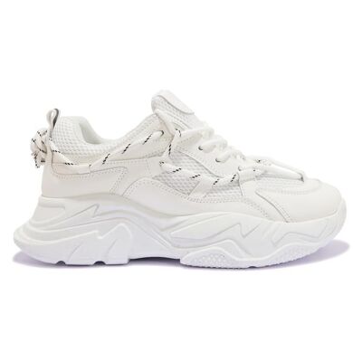 CHUNKY PU MESH PANEL LACE UP TRAINER - TOTAL/WHITE/PU/SYNTHETIC