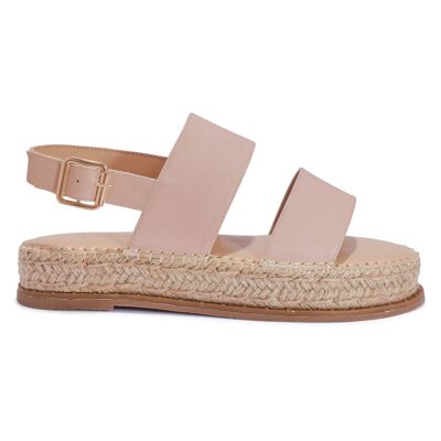 DOUBLE STRAP SANDAL ESPADRILLE WITH STUD DETAIL - NUDE/PU/SYNTHETIC