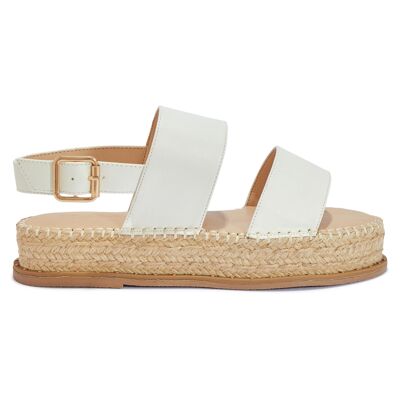 DOUBLE STRAP SANDAL ESPADRILLE WITH STUD DETAIL - WHITE/PU/SYNTHETIC