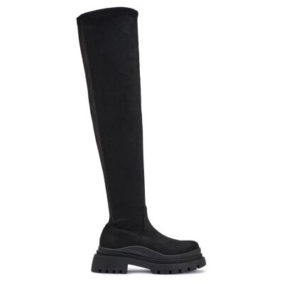 CHUNKY DOUBLE CLEATED SOLE KNEE HIGH BOOT - BLACK/MICROFIBRE/SYNTHETIC