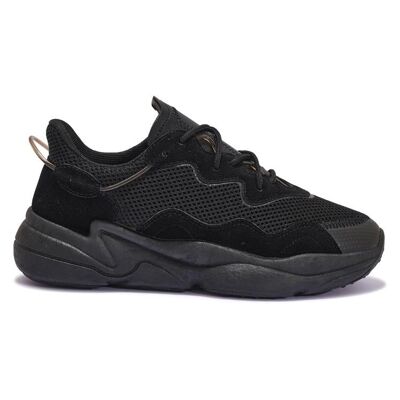 MESH PANEL LACE UP SPORTY TRAINER - BLACK/MICROFIBRE/SYNTHETIC