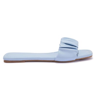 SQUARE TOE RUCHED FLAT SANDAL - BLUE/PU/SYNTHETIC