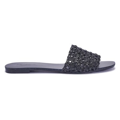 WEAVE DETAIL FLAT SANDAL - BLACK/PU/SYNTHETIC