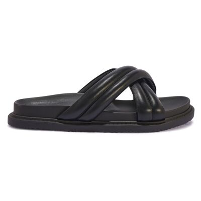 PADDED CROSSOVER FOOTBED SANDAL - BLACK/PU/SYNTHETIC