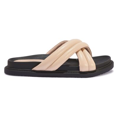 PADDED CROSSOVER FOOTBED SANDAL - NUDE/PU/SYNTHETIC