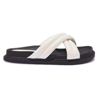 PADDED CROSSOVER FOOTBED SANDAL - WHITE/PU/SYNTHETIC