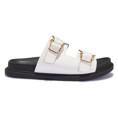 DOUBLE BUCKLE MOLDED FOOTBED SANDAL - WHITE/PU/SYNTHETIC