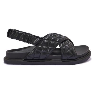 QUILTED CROSS OVER FOOTBED SANDAL - BLACK/PU/SYNTHETIC