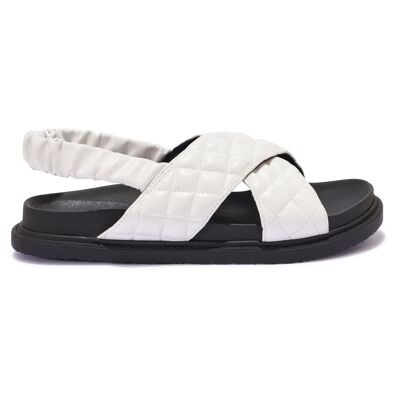 QUILTED CROSS OVER FOOTBED SANDAL - WHITE/PU/SYNTHETIC