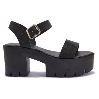 CHUNKY CLEATED BARELY THERE SPORTS SANDAL - BLACK/PU/SYNTHETIC