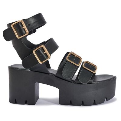 CHUNKY CLEATED BUCKLE SPORTS SANDAL - BLACK/PU/SYNTHETIC