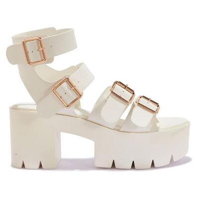 CHUNKY CLEATED BUCKLE SPORTS SANDAL - WHITE/PU/SYNTHETIC