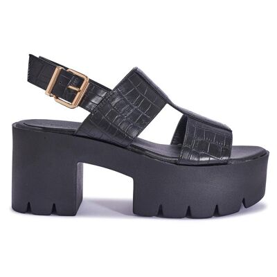 CHUNKY CLEATED SPORTS SANDAL - BLACK/CROC/PU/SYNTHETIC