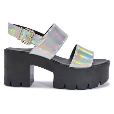 CHUNKY CLEATED SPORTS SANDAL - SILVER/IRIDESCENT/PU/SYNTHETIC