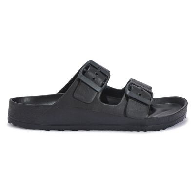 CASUAL CHUNKY DOUBLE BUCKLE SANDAL - BLACK/PU/SYNTHETIC
