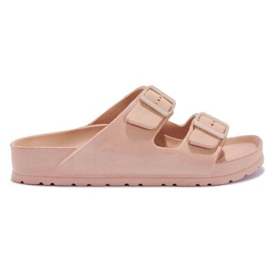 CASUAL CHUNKY DOUBLE BUCKLE SANDAL - NUDE/PU/SYNTHETIC