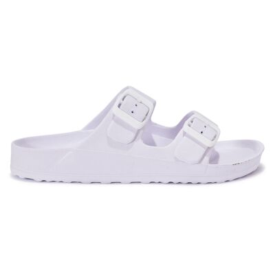 CASUAL CHUNKY DOUBLE BUCKLE SANDAL - WHITE/PU/SYNTHETIC