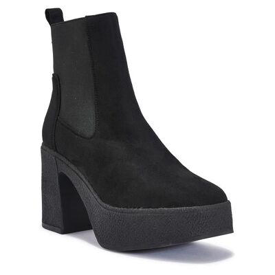 CHUNKY PLATFROM HEEL CHELSEA ANKLE BOOT - BLACK/MICROFIBRE/SYNTHETIC