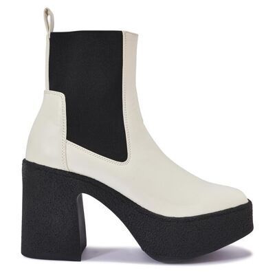 CHUNKY PLATFROM HEEL CHELSEA ANKLE BOOT - WHITE/PU/SYNTHETIC