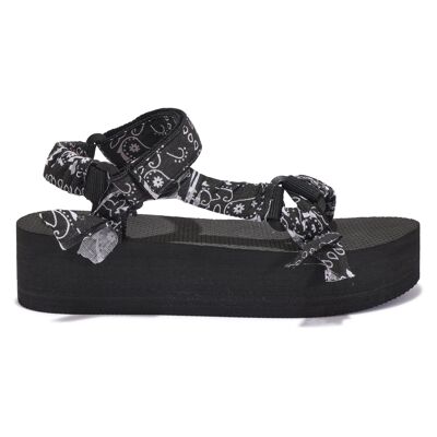 BANDANA EVA FLATFORM VELCRO SPORTS SANDAL - BLACK/WHITE/TEXTILE