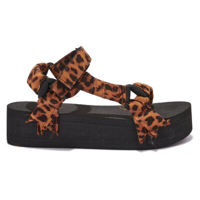 BANDANA EVA FLATFORM VELCRO SPORTS SANDAL - LEOPARD/TEXTILE