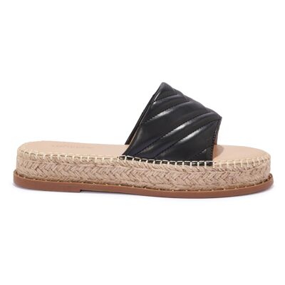 QUILTED BAND ESPADRILLE FLATFORM WITH STUD DETAIL - BLACK/PU/SYNTHETIC