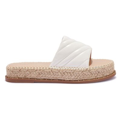 QUILTED BAND ESPADRILLE FLATFORM WITH STUD DETAIL - WHITE/PU/SYNTHETIC