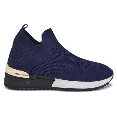 KNITTED SLIP ON TRAINER - NAVY/KNIT/TEXTILE
