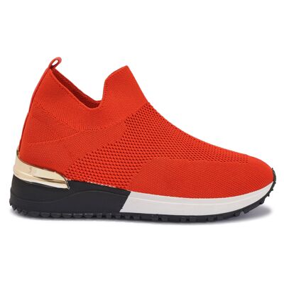 KNITTED SLIP ON TRAINER - RED/KNIT/TEXTILE