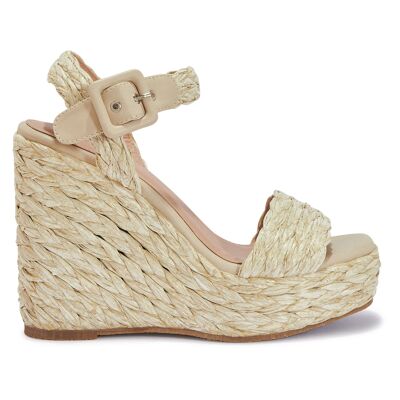 JUTE SANDAL WEDGE WITH CHUNKY BUCKLE STRAP - NATURAL/WEAVE/PU/SYNTHETIC