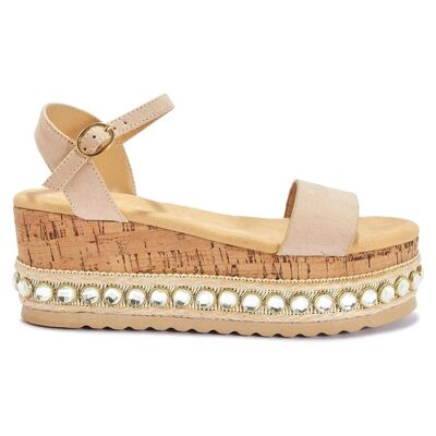 OPEN SANDAL DIAMANTE WEDGE DETAIL FLATFORM - NUDE/MICROFIBRE/SYNTHETIC