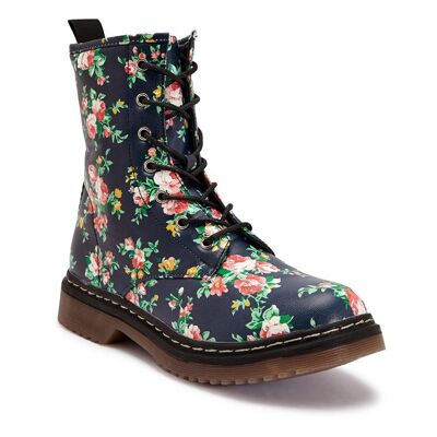 CLASSIC LACE UP ANKLE BOOTS - BLUE/FLORAL