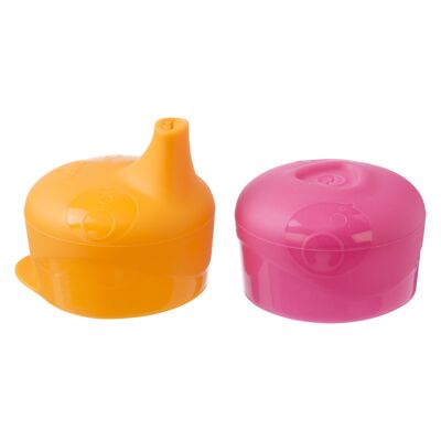 Pack de 2 tapas de silicona para transformar un vaso en una copa con pico flexible o pajita - Fresa