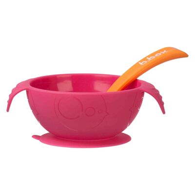 First meal set suction cup bowl and silicone spoon - Strawberry
