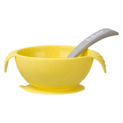 First meal set with suction cup bowl and silicone spoon - Lemon