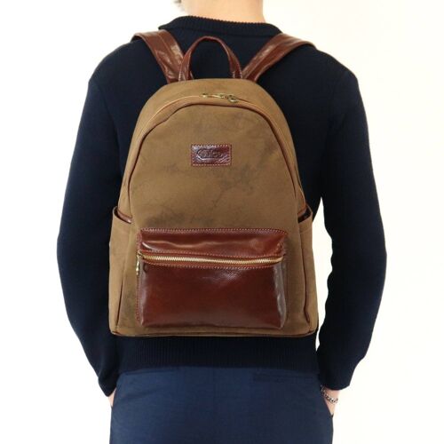 Hand buffered leather and canvas backpack code 112238