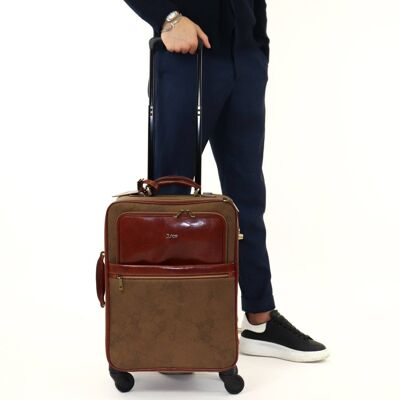 Trolley-Koffer aus handgepuffertem Leder und Segeltuch Code 112239