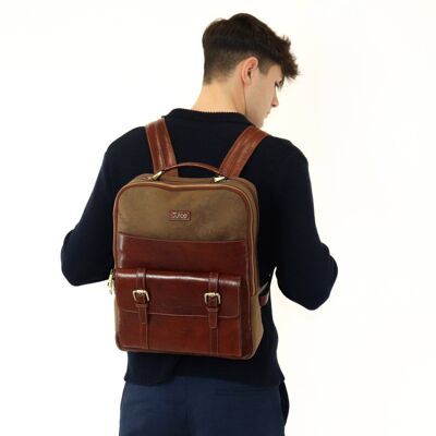 Hand buffered leather and canvas backpack code 112240
