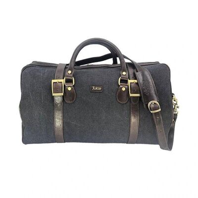 Borsa da viaggio in pelle e tela tamponata a mano cod. 112241