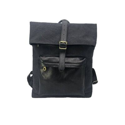 Hand buffered leather and canvas backpack code 112247