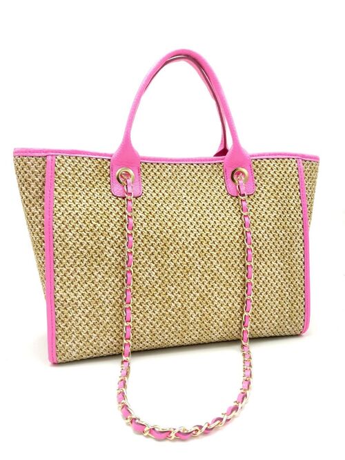 Tumbled genuine leather and woven straw handbag for women, art. 7010PF.466