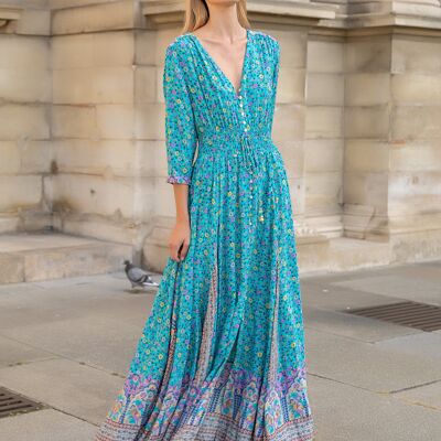 Long dress with bohemian print button front